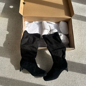 Clarks Black Under The Knee Boots Suede Texture